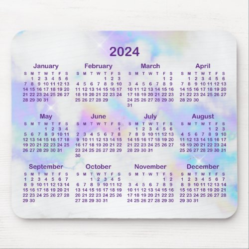 Holo Marble Glam Royal Purple 2024 Calendar Mouse Pad