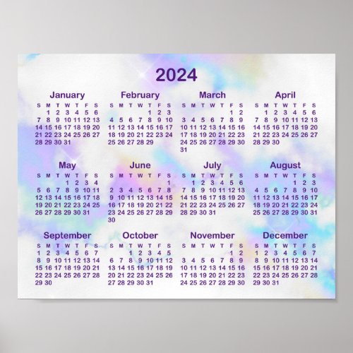 Holo Marble Glam Royal Purple 2024 Calendar Poster