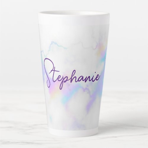 Holo Rainbow Marble Glam Handwritten Signature Latte Mug