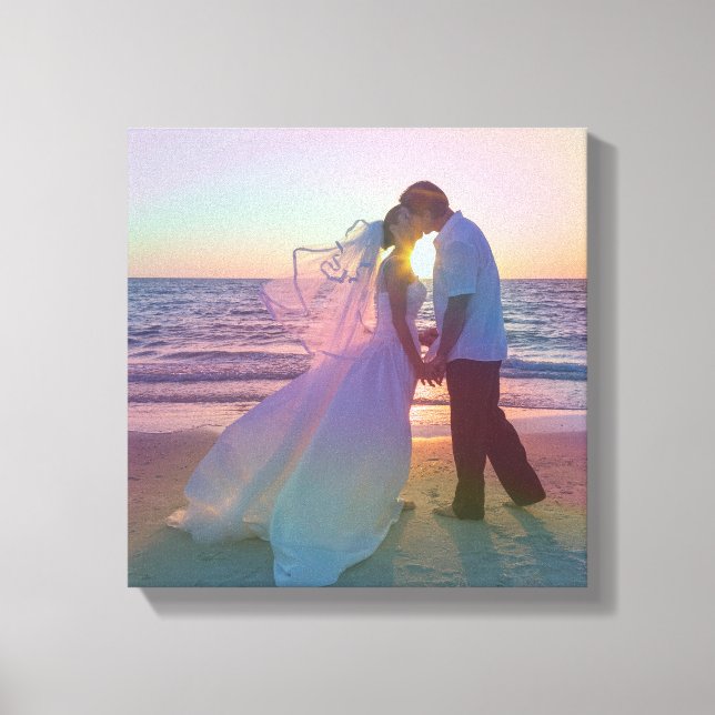 Holo Rainbow Overlay Wedding Photo Canvas Print (Front)