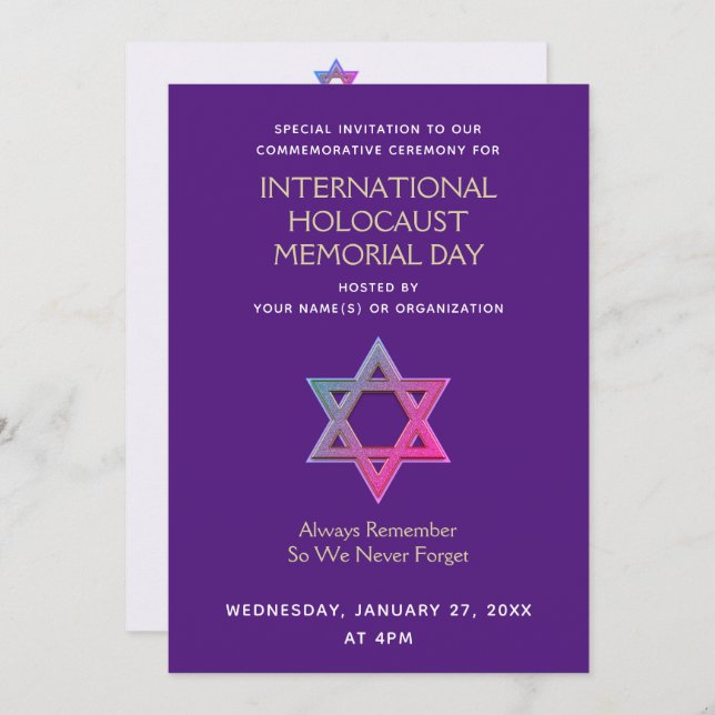 Holocaust Memorial Day  Invitation (Front/Back)