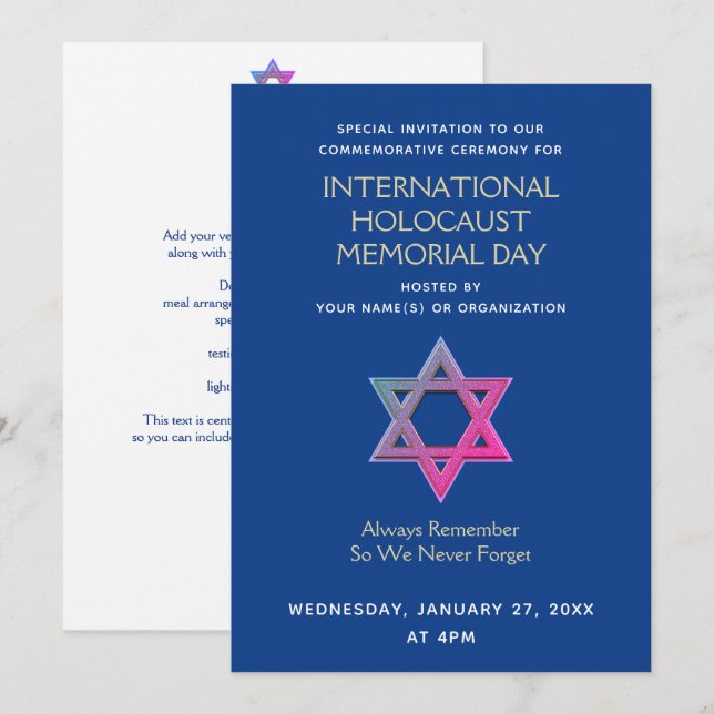 Holocaust Memorial Day YOM HASHOAH Invitation (Front/Back)
