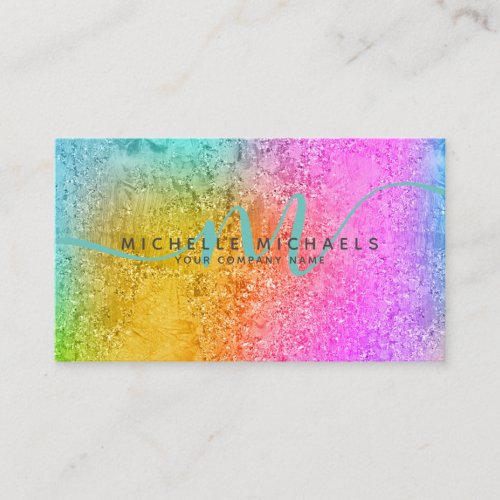 HoloGlam Hologram Glitter Monogram Script Business Card