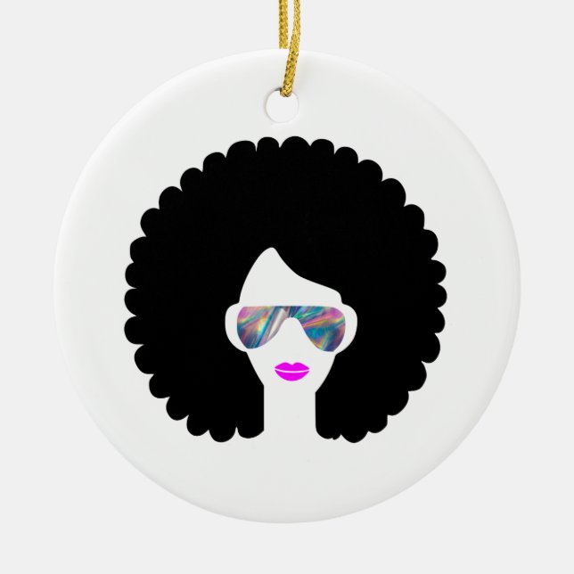 hologram afro girl ceramic ornament (Front)