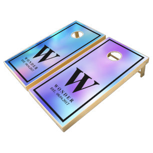 Hologram Country Family Name Monogram Wedding Cornhole Set