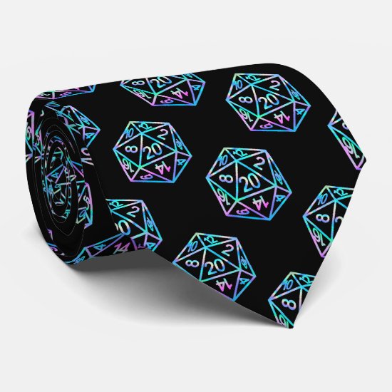 Hologram D20 Pattern | PnP Tabletop Gamer Dice Neck Tie