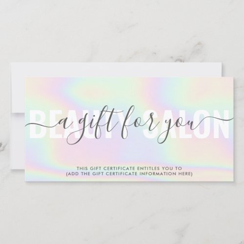 Hologram elegant unicorn rainbow salon gift card