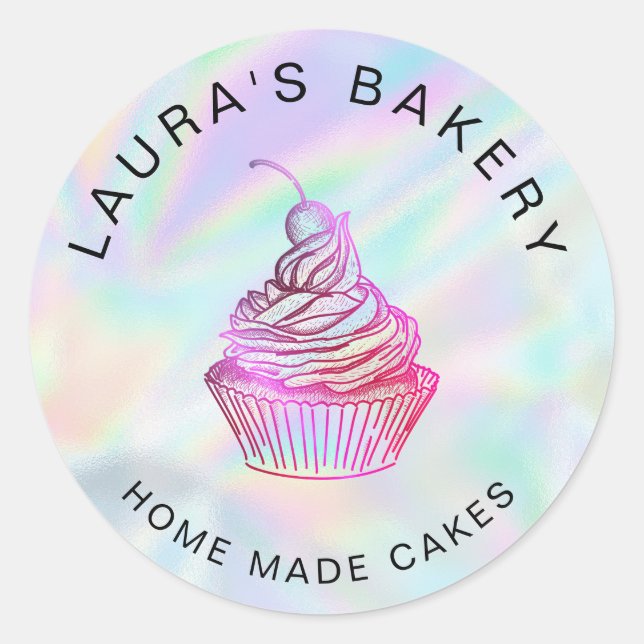 Hologram foil Cakes & Sweets Cupcake Home Bakery Classic Round Sticker (Front)