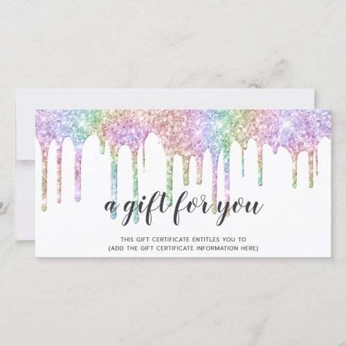 Hologram gift card unicorn glitter drips white