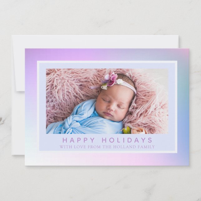 Hologram Pastel Christmas Photo Holiday Card (Front)