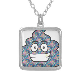 hologram poop emoji silver plated necklace