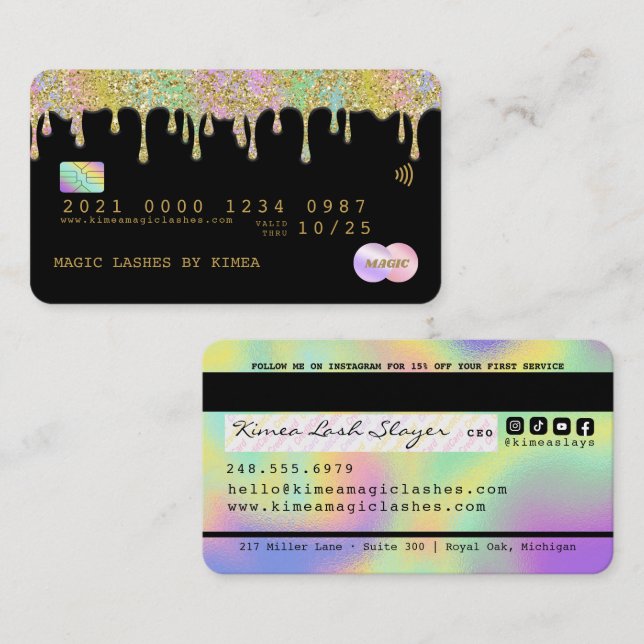 Hologram Rainbow Gold Glitter Luxury Credit Card (Front/Back)