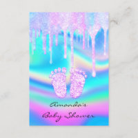 Hologram Unicorn Baby Shower Girly Feet Glitter Invitation