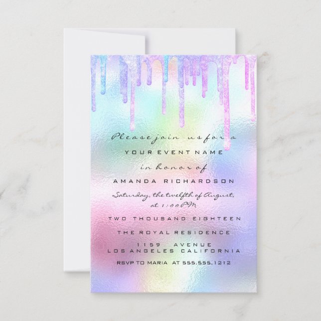 Hologram Unicorn Mermaid 16th 15th Pastel Invitation (Front)