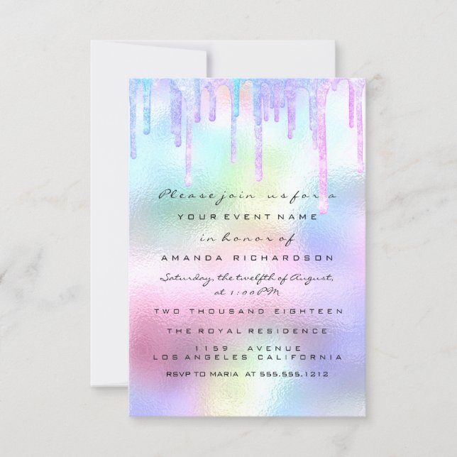 Hologram Unicorn Mermaid 16th 15th Pastel Invitation (Front)