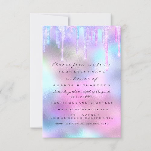 Hologram Unicorn Mermaid 16th 15th Pink Invitation