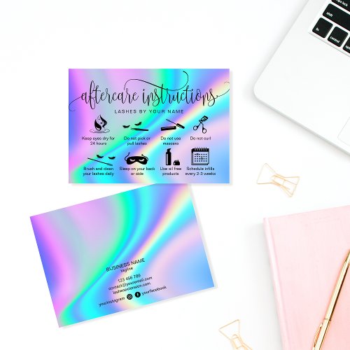 Holograph aftercare card eyelash extensions icons