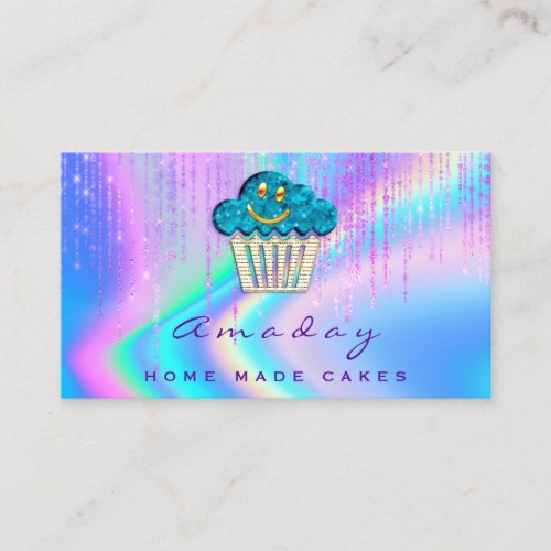 Holograph Bakery Home Made Cakes Logo Muffin Blue Business Card