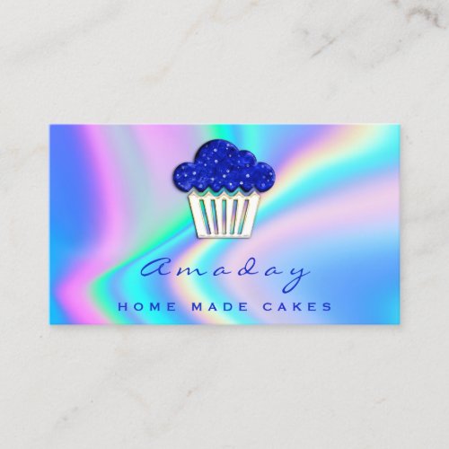Holograph Bakery Home Made Cakes Logo Muffin Blue Business Card