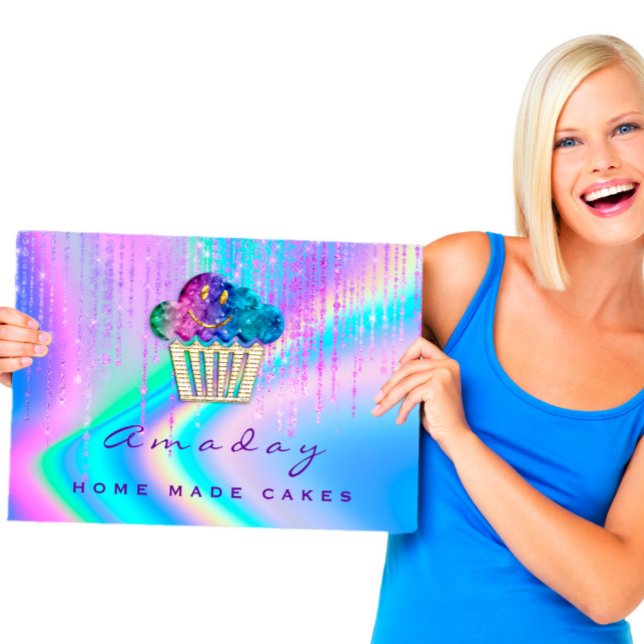 Holograph Bakery Home Made Cakes Logo Muffin Pink Business Card (Creator Uploaded)