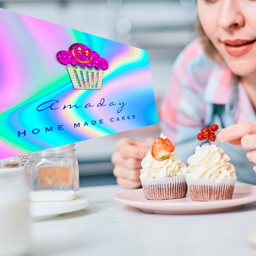Holograph Bakery Home Made Cakes Logo Muffin Smile Business Card