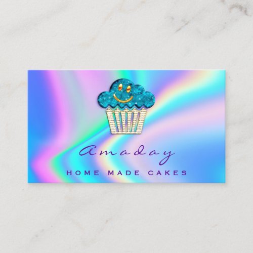 Holograph Bakery Home Made Cakes Logo Muffin Teal Business Card