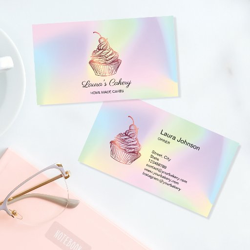 Customizable Holograph Cakes & Sweets Cupcake Home Bakery Business Card