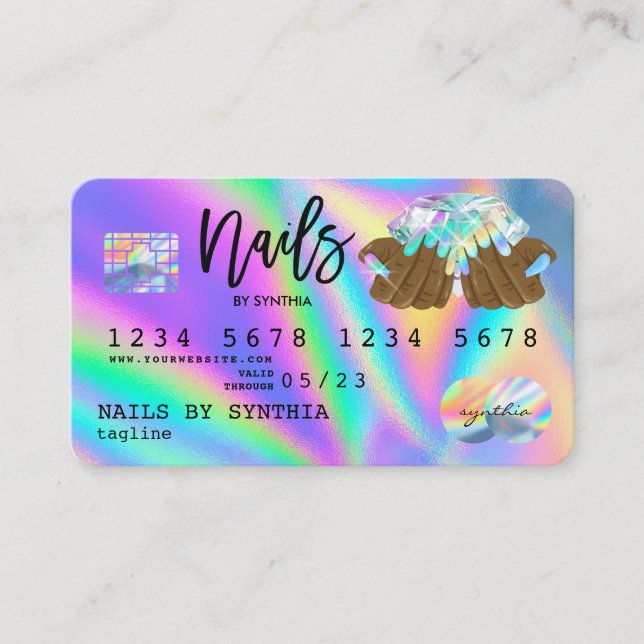 Holograph  Credit Card Nail Tech manicure (Front)