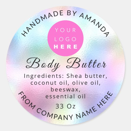 Holograph Custom Logo Name Body Butter Cosmetics Classic Round Sticker