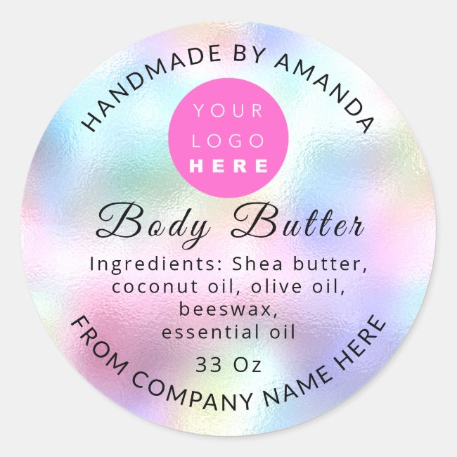 Holograph Custom Logo Name Body Butter Cosmetics Classic Round Sticker