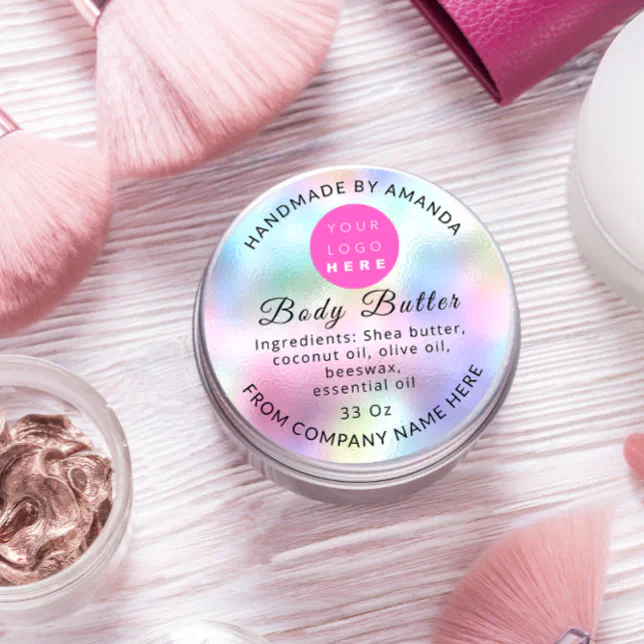 Holograph Custom Logo Name Body Butter Cosmetics Classic Round Sticker ...