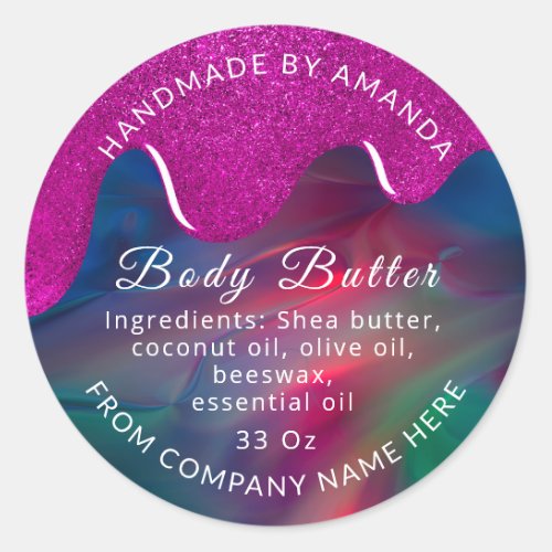 Holograph Custom Logo Name Body Butter Drip Navy Classic Round Sticker