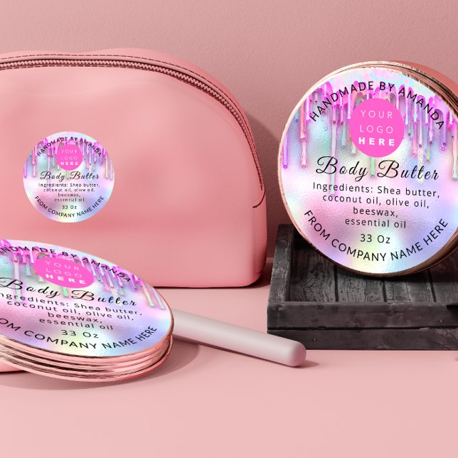 Holograph Custom Logo Name Body Gold Drip Pink Classic Round Sticker (Creator Uploaded)