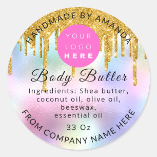 Holograph Custom Logo Name Body Gold Drips  Classic Round Sticker