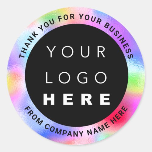 Holograph Custom Logo Name Rainbow Pink Classic Round Sticker