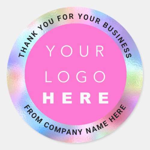 Holograph Custom Logo Name Web Pink Thank Blue Classic Round Sticker