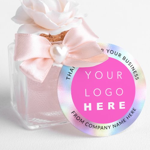 Holograph Custom Logo Name Web Pink Thank Large Classic Round Sticker