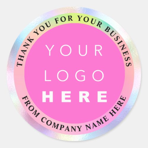 Holograph Custom Logo Name Web Pink Thank You Clas Classic Round Sticker