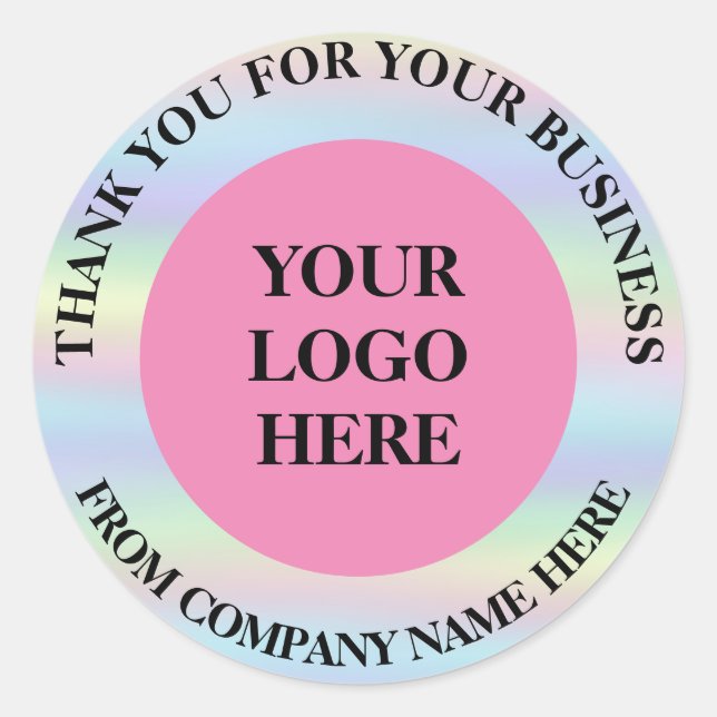 Holograph Custom Logo Name Web Pink Thank You Classic Round Sticker (Front)