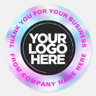 Holograph Custom Logo Name Web Pink Thank You Classic Round Sticker
