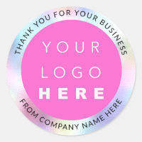 Holograph Custom Logo Name Web Pink Thank You Classic Round Sticker