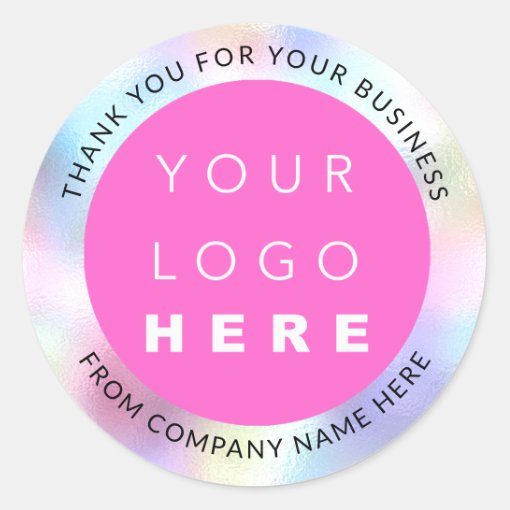 Holograph Custom Logo Name Web Pink Thank You Classic Round Sticker ...