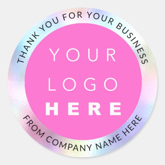 Holograph Custom Logo Name Web Pink Thank You Classic Round Sticker