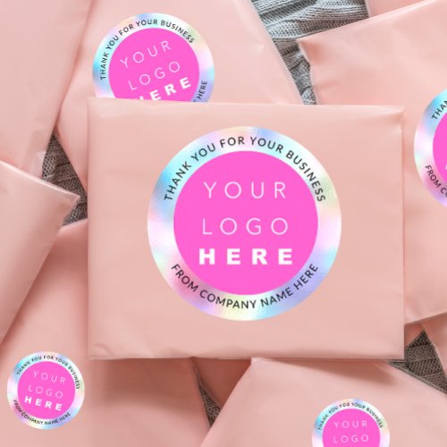 Holograph Custom Logo Name Web Pink Thank You Classic Round Sticker