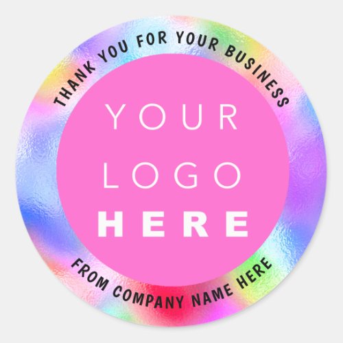 Holograph Custom Logo Name Web Pink Thanks Classic Round Sticker