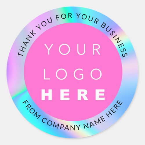 Holograph Custom Logo Simply Modern Pink Thank You Classic Round Sticker