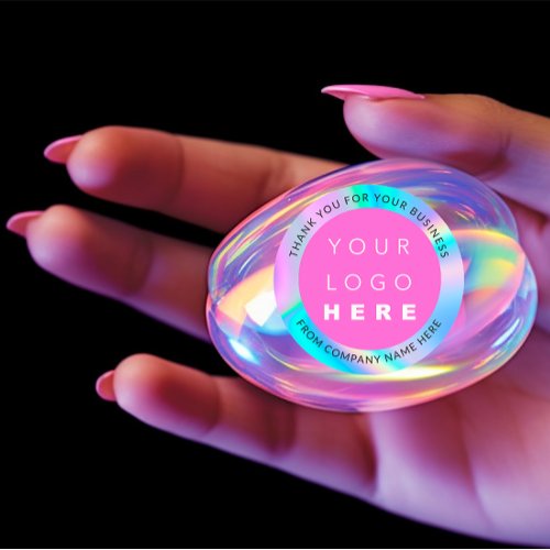 Holograph Custom Logo Simply Modern Pink Thank You Classic Round Sticker