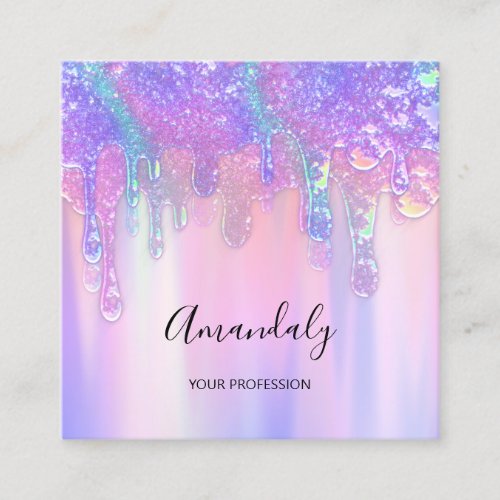 Holograph Drip Cosmetics Nails Pink Logo Wax Square Business Card