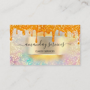 Holograph Drips Mint Makeup Lashes Nails Golden Business Card