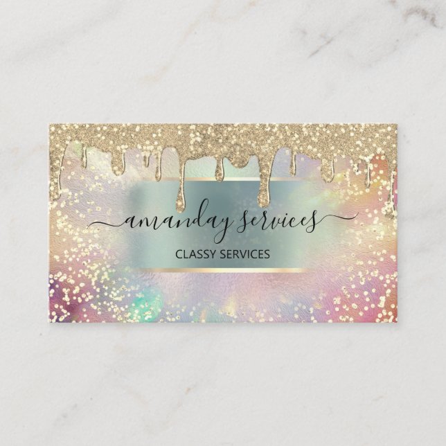 Holograph Drips Rose Makeup Lashes Nails Hair Business Card (Front)